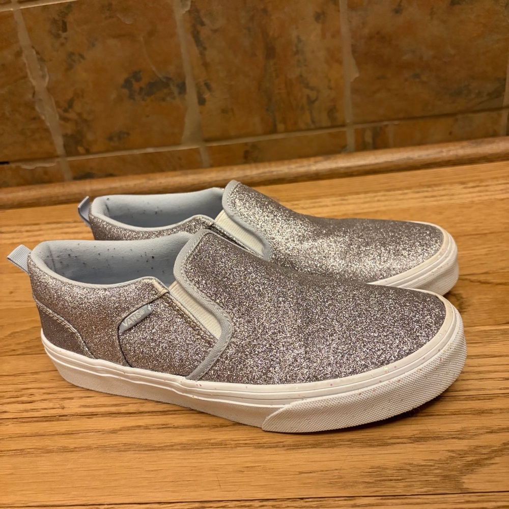 Vans Asher Glitter Sidewall Light Gray Sneakers - Picture 2 of 8